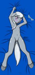 absurd_res annonymouse anthro blush braid dakimakura equine eyewear female glasses hair hair_tie hi_res horse looking_at_viewer mammal my_little_pony nipples nude pony purple_eyes pussy silver_hair silver_spoon_(mlp) solo young