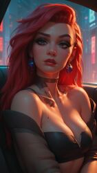 ai_generated ariel car crossover cyberpunk_(series) disney meat_master nipples the_little_mermaid