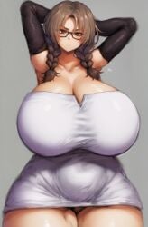 1girls ai_generated dress glasses hand_on_head huge_breasts julia_chang looking_at_viewer solo tekken tekken_7 thick_thighs wide_hips