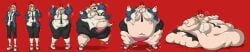 big_ass big_belly big_breasts blob blush chainsaw_man devil_horns double_chin fat fat_arms fat_belly fat_butt fat_face fat_female fat_fetish fat_hands fat_rolls fat_thighs fat_woman hyper_fat immobile morbidly_obese morbidly_obese_female obese obese_female outgrowing_clothes overweight overweight_female power_(chainsaw_man) red_background simple_background tie wardrobe_malfunction weight_gain weight_gain_kink weight_gain_sequence