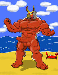 balls beach biceps big_muscles boat crab erection king_of_red_lions krosbar_(artist) male male_only muscles nintendo pecs penis seaside solo standing the_legend_of_zelda the_wind_waker video_games wind_waker