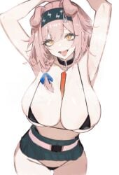 animal_ears arknights bikini cleavage female female_only goldenglow_(arknights) hi_res huge_breasts micro_bikini revealing_clothes skimpy_clothes vxdrq