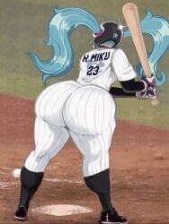 1girls 2024 artist_request ass back_view baseball baseball_bat baseball_helmet baseball_jersey baseball_uniform big_ass blue_hair bubble_butt clothed dumptruck_ass edit female female_focus female_only hatsune_miku huge_ass hyper_ass sport sports sports_uniform thick_thighs twitter_link vocaloid