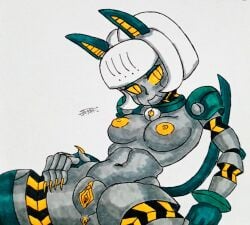 1girls big_breasts nipples robo-fortune robot skullgirls spread_legs thick_thighs xtess22