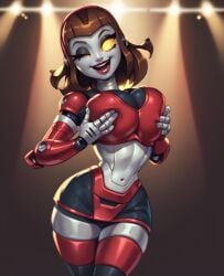 ai_generated android breast_grab courtney_gears grabbing_own_breast grabbing_own_breasts huge_breasts lipstick ratchet_and_clank robot_girl true_might&#039;s wink