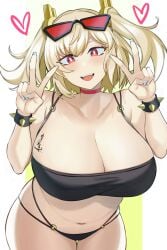 2024 aori_sora big_breasts blonde_hair burnice_white eyewear_on_head hoyoverse red_eyes swimsuit tagme twintails zenless_zone_zero