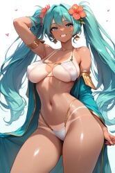 ai_generated athletic_female bare_legs big_breasts bikini blue_eyes blue_hair brazil brazilian brazilian_female brazilian_miku flower_in_hair hatsune_miku huge_breasts huge_thighs large_breasts long_hair looking_at_viewer smiling solo_female squatting sweat sweatdrop tan-skinned_female tan_body tanned_female tanned_skin thick_thighs thighs twintails very_long_hair vocaloid voluptuous voluptuous_female xd696969