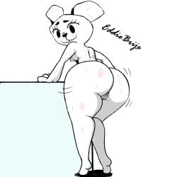 absurd_res anthro ass bear big_butt blush breasts cartoon_network eddiebrije eyelashes female genitals hi_res looking_at_viewer mammal nipples not_furry nude paper paper_creature pussy simple_background smile solo teri_(tawog) the_amazing_world_of_gumball