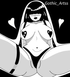 big_breasts black_and_white eyes_covered goth goth_girl original_artwork original_character thick_legs thick_thighs