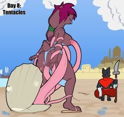 1girls anthro anthro_only anus arms_behind_back ass beach bivalve black_sclera breast_play breast_suck breasts brown_body clam clothed clothing clothing_aside diamond_(fours) duo female fours_(artist) freckles from_behind genitals hi_res imminent_anal lagomorph leporid male mammal marine mollusk monster open_mouth penetration pink_tentacles pussy rabbit restrained restrained_by_tentacles rex_(fours) sex smile sucking tentacle teratophilia tongue tongue_out vaginal_penetration warg_(fours) wide_hips