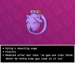 catty_(undertale) chastity_cage chastity_device dracozhilla felid locktober mammal text undertale_(series) zero_pictured