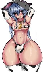 1futa areolae armpits arms_behind_head big_thighs blush cow_print cow_print_armwear cow_print_bikini cow_print_thighhighs disembodied_hand futanari ganyu_(genshin_impact) genshin_impact giant_thighs gigantic_thighs hand_on_head huge_thighs large_thighs massive_thighs navel nipples solo_futa thick_thighs thighs wide_thighs yamikuror