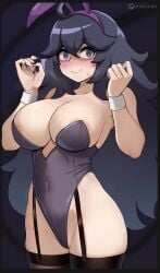 1girls areola_slip breasts bunny_ears bunny_girl bunnysuit female hex_maniac hioyami huge_breasts light-skinned_female light_skin long_hair nintendo pokemon pokemon_xy purple_eyes purple_hair thick_thighs wide_hips