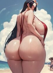 ai_generated ass_bigger_than_head back_view backboob bare_thighs beach big_ass big_butt black_hair blue_eyes boa_hancock breasts_bigger_than_head earrings fat_ass female ganggang gigantic_ass gigantic_breasts huge_breasts huge_thighs light-skinned_female light_skin long_hair looking_back male massive_ass massive_breasts mature_female milf oiled_body oiled_skin one_piece pawg shounen_jump sling_bikini slingshot_swimsuit smiling solo_female squatting sunglasses sunglasses_on_head sweat sweatdrop thick_body thick_female thick_thighs thighs voluptuous voluptuous_female