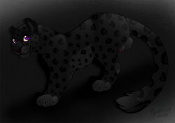 2024 animal_genitalia balls big_eyes black_body black_fur claws digital_drawing_(artwork) digital_media_(artwork) felid feral fur gard3r genitals happy jaguar looking_at_viewer male mammal markings pantherine penis penis_tip purple_eyes sheath signature simple_background smile smiling_at_viewer solo spots spotted_body spotted_fur standing tail