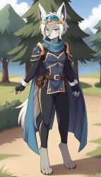 1girls 2024 ai_generated anthro armor blue_eyes cape clothed digitigrade female female_only fire_emblem_awakening grey_body hi_res inner_ear_fluff looking_at_viewer lucina_(fire_emblem)_(cosplay) mineru nintendo outdoors short_hair smile the_legend_of_zelda the_legend_of_zelda:_tears_of_the_kingdom white_fur zonai