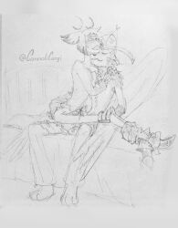 alastor_(hazbin_hotel) blush cannolicorgi fingering fingering_ass hazbin_hotel husk_(hazbin_hotel) pants_down sitting_on_lap sitting_on_person sketch touching_penises