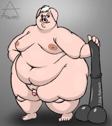 2024 absurd_res animal_genitalia animal_penis anthro arkaneanarchist_(artist) ass bald balls belly big_belly big_breasts big_butt blue_eyes breasts colored curled_tail digital_drawing_(artwork) digital_media_(artwork) dildo domestic_pig equine_genitalia equine_penis facial_hair fatpad fupa genitals hair hand_on_object hi_res holding_dildo holding_object holding_sex_toy huge_butt huge_hips huge_thighs humanoid_genitalia humanoid_penis hyper hyper_dildo hyper_sex_toy looking_at_viewer male mammal micropenis moobs navel nipples nude obese obese_anthro obese_male overweight overweight_anthro overweight_male penis pink_body pink_skin pubes rear_view sex_toy shaded simple_background small_penis smile solo standing suid suina sus_(pig) tail thick_thighs watermark white_hair wide_hips