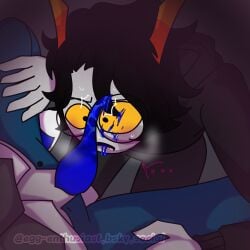 blowjob colored_cum cum_on_face cum_on_glasses homestuck homestuck_oc homestuck_troll speechless tentabulge tentacle zebruh_codakk