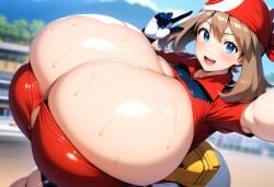 ai_generated big_breasts breasts brown_hair female huge_breasts large_breasts may_(pokemon) minmin pokemon solo top_heavy