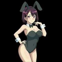 black_hair bunny_ears bunnysuit cosplay hair_ornament hfxpins mikazuki_shizuka zom_100_zombie_ni_naru_made_ni_shitai_100_no_koto