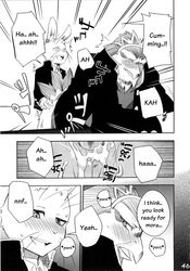 anal avian bird blush clothing comic cum eagle english_text furry furry_only gay harusuke japanese_text kemono lagomorph male mammal penis rabbit school size_difference sweat text tongue translated uniform