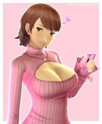 aroused aroused_face aroused_smile big_ass big_breasts blush brown_hair hearts_around_head hourglass_figure long_sleeves looking_away necklace persona persona_3 personaparadise short_hair skirt slim_waist smiling_at_viewer teenager thick_thighs tight_fit tight_skirt wide_hips yukari_takeba