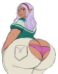 big_ass dark_elf dark_skin dark_skinned_female elf-san_wa_yaserarenai kuroeda momiji_(artist) plus-sized_elf wardrobe_malfunction