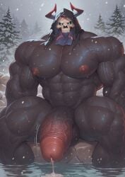 1boy 5_fingers 5_toes ai_generated black_body blue_eyes fate/grand_order fate_(series) huge_balls huge_cock king_hassan large_penis looking_at_viewer male_only muscles muscular_male precum_drip skull_head skull_mask soft_penis solo solo_male spread_legs uncut veiny_muscles veiny_penis