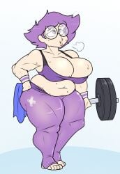 /ctt/ 1girls belly bursting_breasts chubby console-tan game_boy_advance gba-tan gijinka glasses gym_clothes humanized looking_up noh-buddy panting purple_eyes purple_hair short_hair shortstack stirrup_legwear strongfat sweat sweatpants tight_clothing weights workout workout_clothes wristband