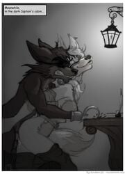 anthro anthro_only breasts canine closed_eyes clothing cum cum_inside desk duo ear_piercing eye_patch eyewear female five_nights_at_freddy's five_nights_at_freddy's_2 fox foxy_(fnaf) furry furry_only grin hook inside lamp male male/female male_penetrating_female mammal mangle_(fnaf) monochrome nintendarkland nipples penetration penis piercing pirate sex sharp_teeth teeth vaginal_penetration