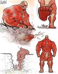 attack_on_titan balls colossal_titan cum darkai dripping_cum erection feet humanoid macro male_only micro muscular muscular_male nude penis shingeki_no_kyojin