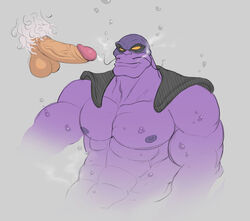 balls bigger_version_at_the_source cape disney evil_manta_(character) facial_hair king_triton lo357 male male_only moustache multiple_males muscles old_man penis purple_skin the_little_mermaid underwater vein water yaoi