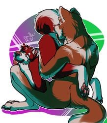 2015 anal anthro ass_up brown_fur canine canine claws closed_eyes digitigrade fur gay husky licking male mammal nude oral paw_pad paws perineum raised_tail red_fur rimming rokemi sex sitting tongue tongue_out