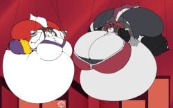 2girls bbw big_ass big_breasts breasts bubble_butt cinderace cleavage female furry hellhound huge_ass huge_breasts hyper_belly inflation mad_n_evil overweight pokemon pokemon_(species) tagme thick_thighs weight_gain wide_hips