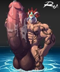 1boy abs another_eidos_of_dragon_vein_r arm_markings balls bara big_balls big_muscles big_nipples big_pecs big_penis chest_markings cum cum_drip cumshot daddy dilf ejaculation erection excessive_cum gamela_(anothereidos_r) gay gigantic_balls gigantic_penis grin huge_balls huge_cock huge_muscles human hunk hyper hyper_balls hyper_penis leg_markings male male_only mask mask_only masked_male midair muscular muscular_human muscular_male navel nipples nude orgasm pecs penis reclamon solo tribal tribal_male tribal_markings tribal_mask water