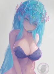 1girls aqua_eyes belly_button blush bra breasts cleavage female female_only huge_breasts light-skinned_female light_skin liquid_hair mythoshq poseidon_(vtuber) smile solo taku_artworks_(taku_lewdworks) tiara virtual_youtuber water_hair