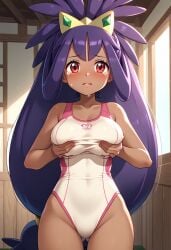 anime breast_grab crying dark-skinned_female hourglass_figure iris_(pokemon) pokemon young