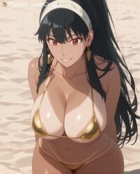 1girls ai_assisted ai_generated beach big_breasts bikini black_hair breasts cougwe female huge_breasts long_hair red_eyes spy_x_family stable_diffusion yellow_bikini yor_briar