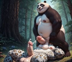 2boys ai_generated anthro balls bear big_balls big_muscles big_nipples big_penis booster_rex cum cumming dreamworks facesitting feline furry gay huge_balls huge_cock huge_penis kung_fu_panda leopard male male/male master_po_ping muscles muscular muscular_anthro muscular_male naked nipples nude obese obese_anthro obese_male panda penis sitting_on_another tai_lung_(kung_fu_panda) yaoi yiff