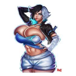 alternate_breast_size areolae big_breasts cleavage heterochromia huge_breasts luna_snow luna_snow_(marvel_rivals) marvel milf rajangnsfw undersized_clothes