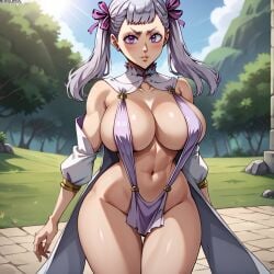 1girls ai_generated barely_clothed big_breasts black_clover breasts curvy hi_res hourglass_figure huge_breasts large_breasts looking_at_viewer noelle_silva purple_eyes revealing_clothes royalty rubyart silver_hair skimpy thick_thighs thighs twintails voluptuous