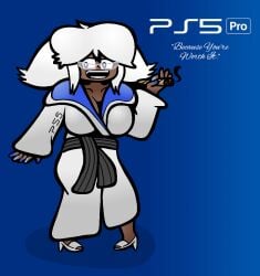 /ctt/ 1girls bathrobe cigar console-tan dark_skin gijinka glasses holding_cigar holding_object huge_breasts humanization large_breasts multicolored_nails parody playstation_5 ps5-tan ps5_pro-tan sony_interactive_entertainment stiletto_heels twintails white_hair