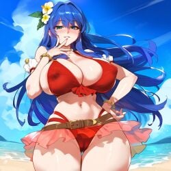 ai_generated big_breasts blue_hair caeda_(fire_emblem) caeda_(summer)_(fire_emblem) fire_emblem fire_emblem_heroes