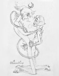 alastor_(hazbin_hotel) cannolicorgi christianity frottage gay handjob hazbin_hotel kneeling lucifer_morningstar_(hazbin_hotel) male_only public_domain religion sketch tail tail_around_partner tail_grab