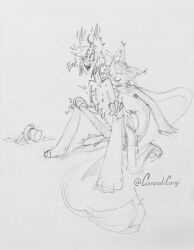 alastor_(hazbin_hotel) anal_sex cannolicorgi cum cumming gay gay_sex hands_on_knees hazbin_hotel husk_(hazbin_hotel) sketch