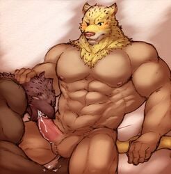 2015 2boys abs armor_king balls barefoot biceps big_muscles blush bodybuilder closed_eyes cum cum_drool cum_in_mouth cum_inside cum_on_arms cum_on_hands cum_on_penis dripping duo ecstasy erection faceless_male feline fellatio fur gay grasp hand_on_head human hybrid istani jaguar king_(tekken) looking_down male male_only mammal manly mask muscles nipples nude one_eye_closed open_mouth oral orgasm panting pecs penis ripped sex shadow shiny sitting sitting_on spots tekken thick_penis toned video_games wink yaoi