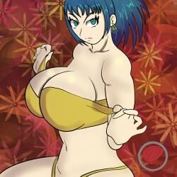 1girls alternate_breast_size big_ass big_breasts bikini bikini_bottom bikini_top blue_hair breasts busty chest clothed cute earrings female green_eyes hips huge_breasts ikari_warriors king_of_fighters large_breasts leona_heidern light-skinned_female light_skin long_hair looking_at_viewer pale-skinned_female pale_skin ponytail seducing seduction seductive snk source_request taking_clothes_off thegreatiron thick thick_thighs thighs tied_hair undressing voluptuous voluptuous_female wide_hips yellow_bikini