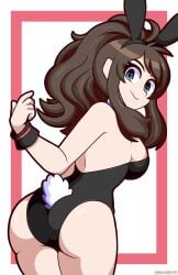 ass big_ass big_breasts blue_eyes brown_hair bunny_ears bunnysuit female female_only hilda_(pokemon) long_hair monolith_tk nintendo pokemon sideboob