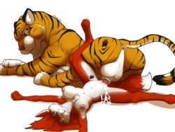 2015 akkusky anthro anthro_on_feral balls breasts canine cum cum_in_pussy cum_inside duo excessive_cum feline female feral fur inflation inflation interspecies male mammal messy nipples penetration penis red_fur sex straight tiger vaginal_penetration vaginal_penetration zoophilia